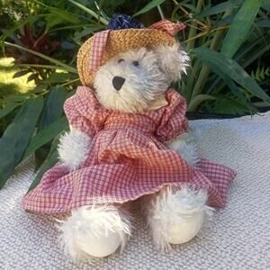 VINTAGE Boyds Bears RARE Hand NUMBERED Signed Flower Hat Dress White Rotates 15"